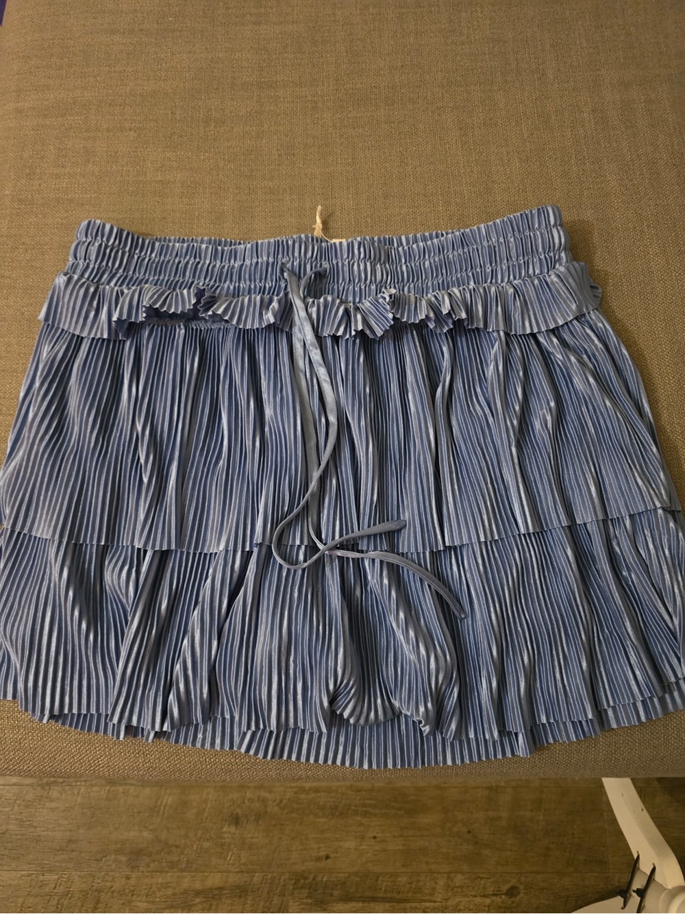 Simply Southern Blue and White Striped Tiered Pleated Mini Skirt